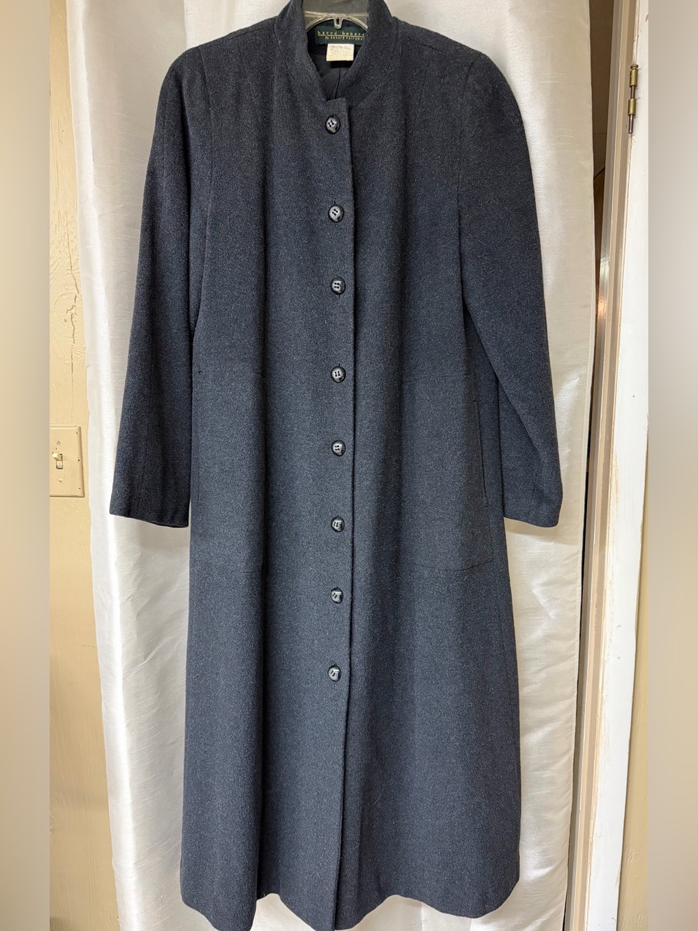 Vintage Harve Benard Long Button-Front Maxi Dress Coat in Charcoal Grey